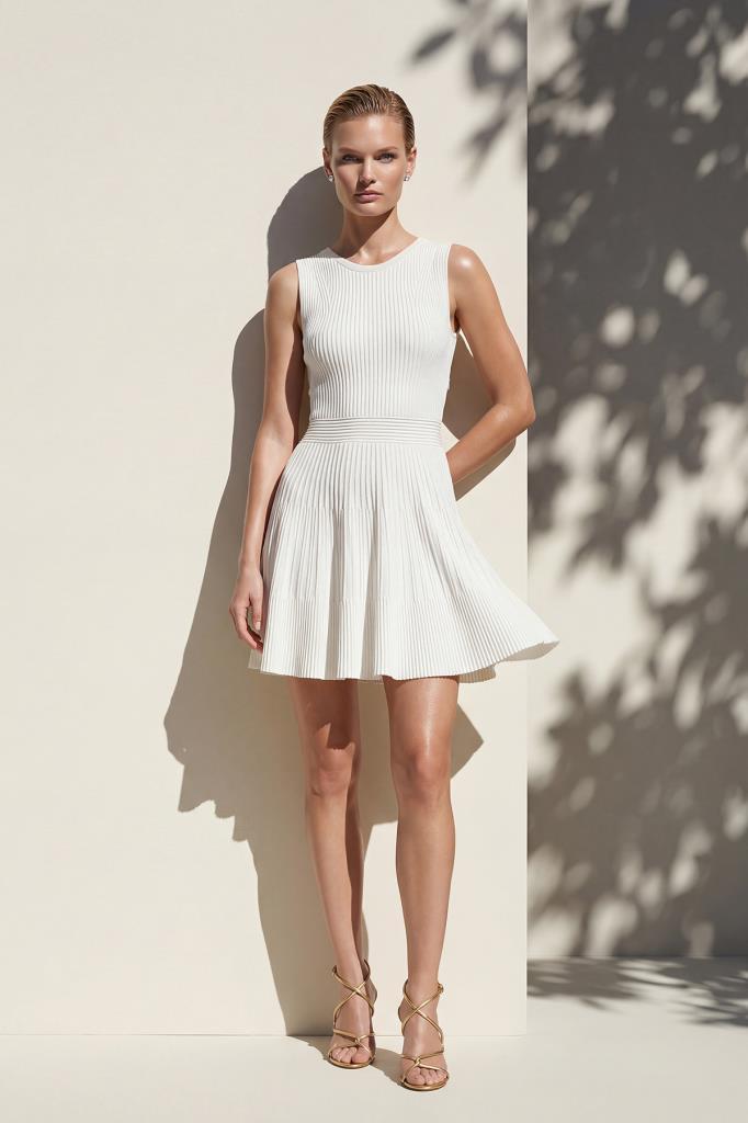 Open-Back Low-Cut Mini Flared White Dress