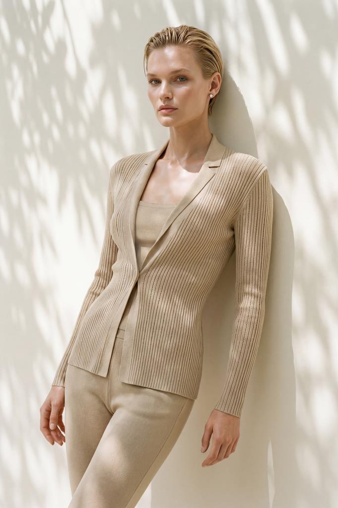 Single-Button Openwork Beige Jacket