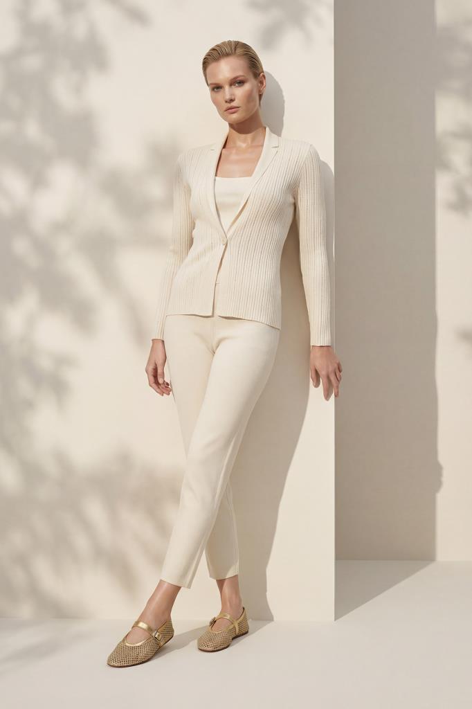 Single-Button Openwork Ecru Jacket