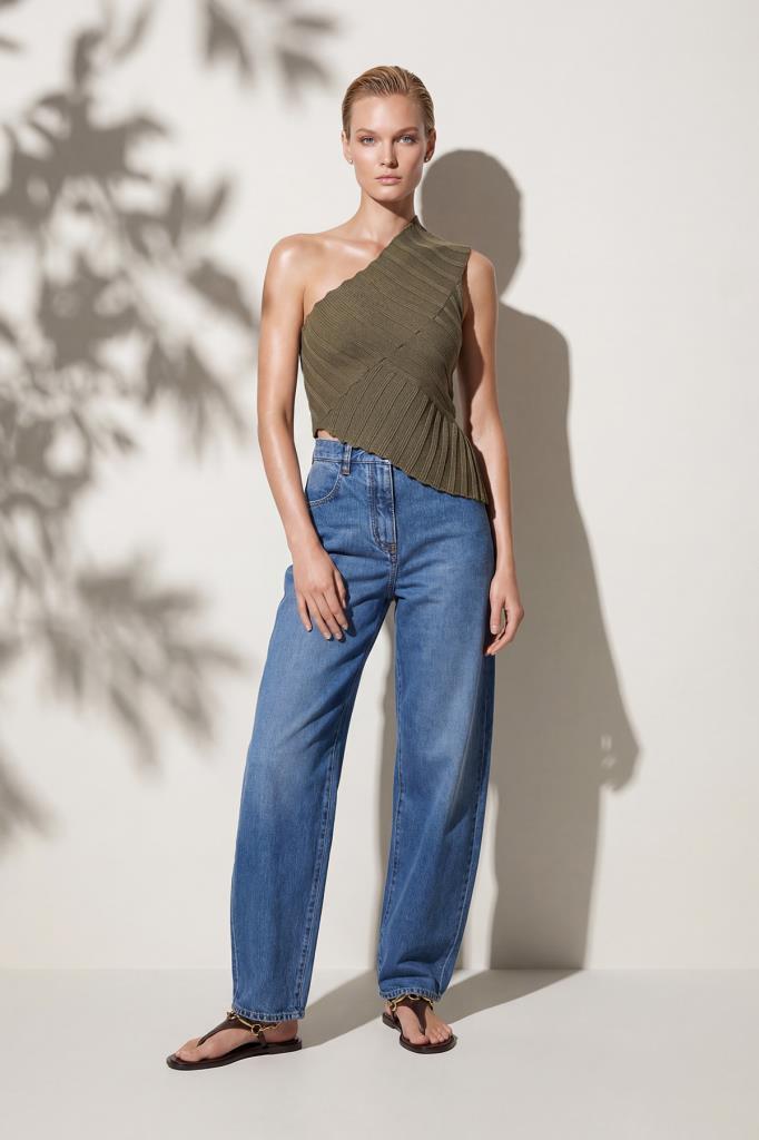 One-Shoulder Asymmetric Green Blouse