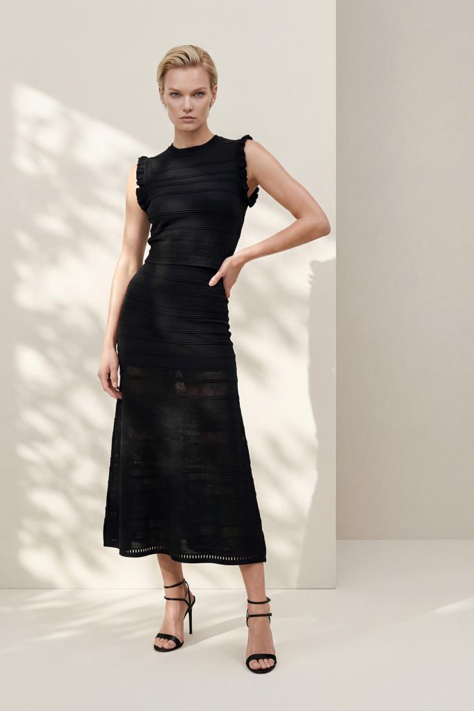 Sheer Openwork Midi Black Skirt