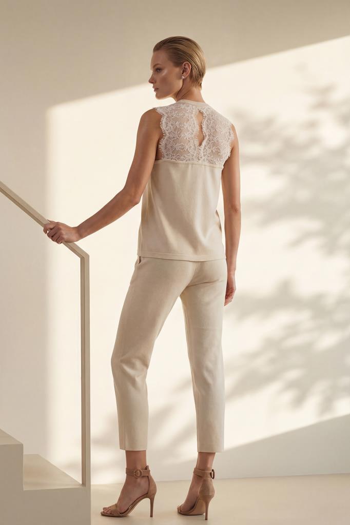 U-Neck Lace Ecru Blouse