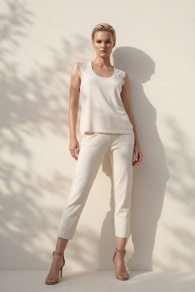 U-Neck Lace Ecru Blouse