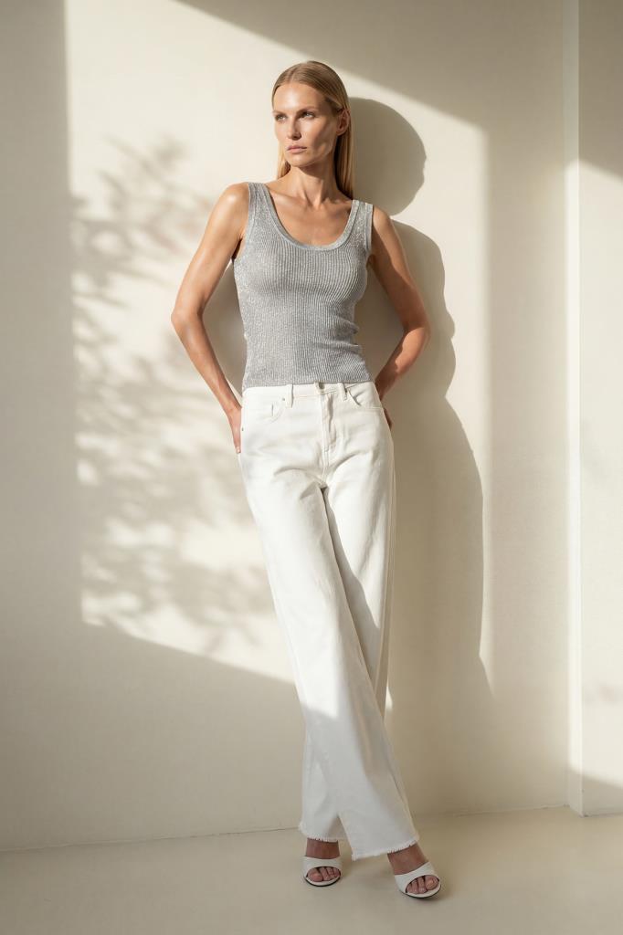U-Neck Shimmer Grey Blouse