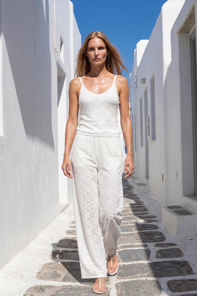 V-Neck Openwork White Top