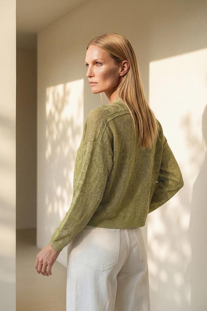 V-Neck Openwork Green Blouse