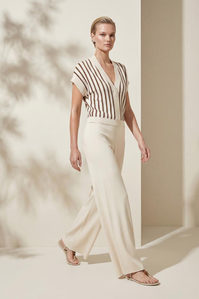 V-Neck Striped Ecru Blouse