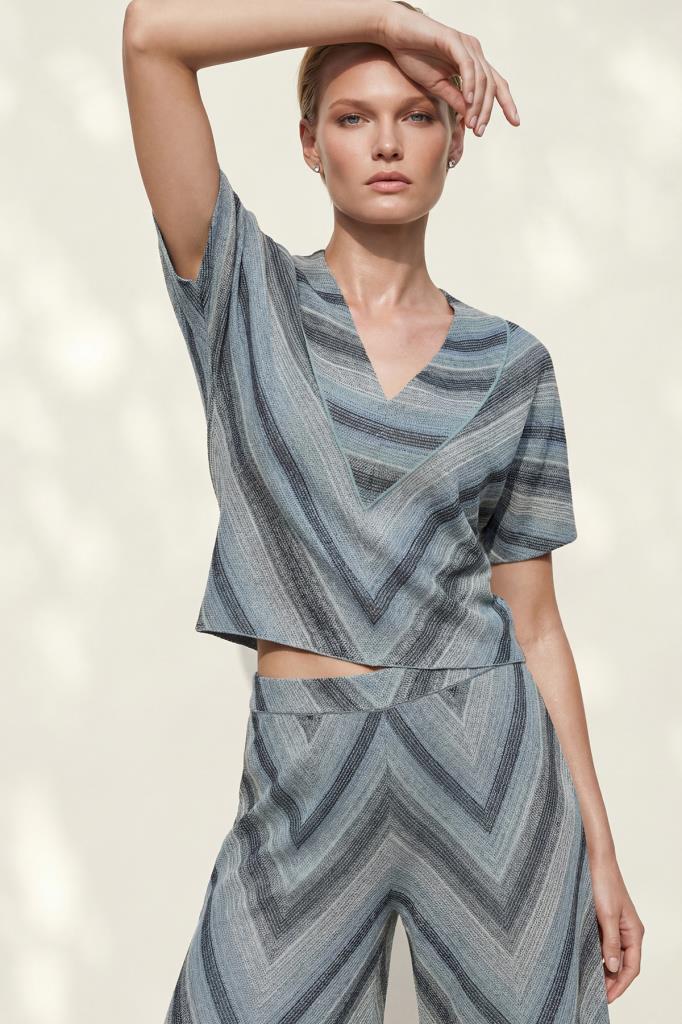 V-Neck Short-Sleeve Printed Multi Blouse