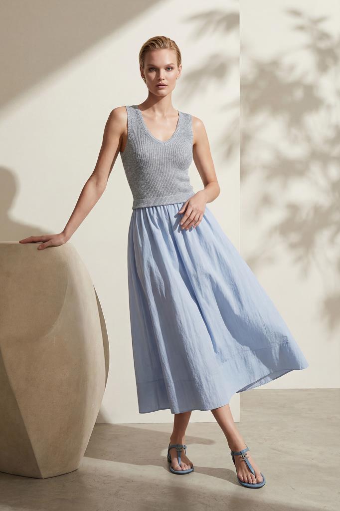 V-Neck Midi Blue Dress