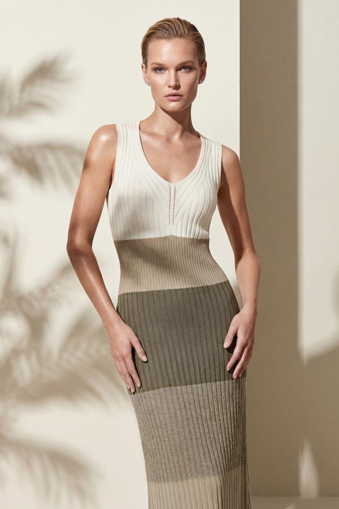 V-Neck Color-Block Midi Multi Dress
