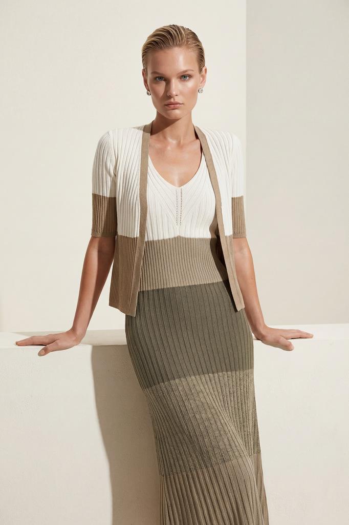 V-Neck Color-Block Midi Multi Dress